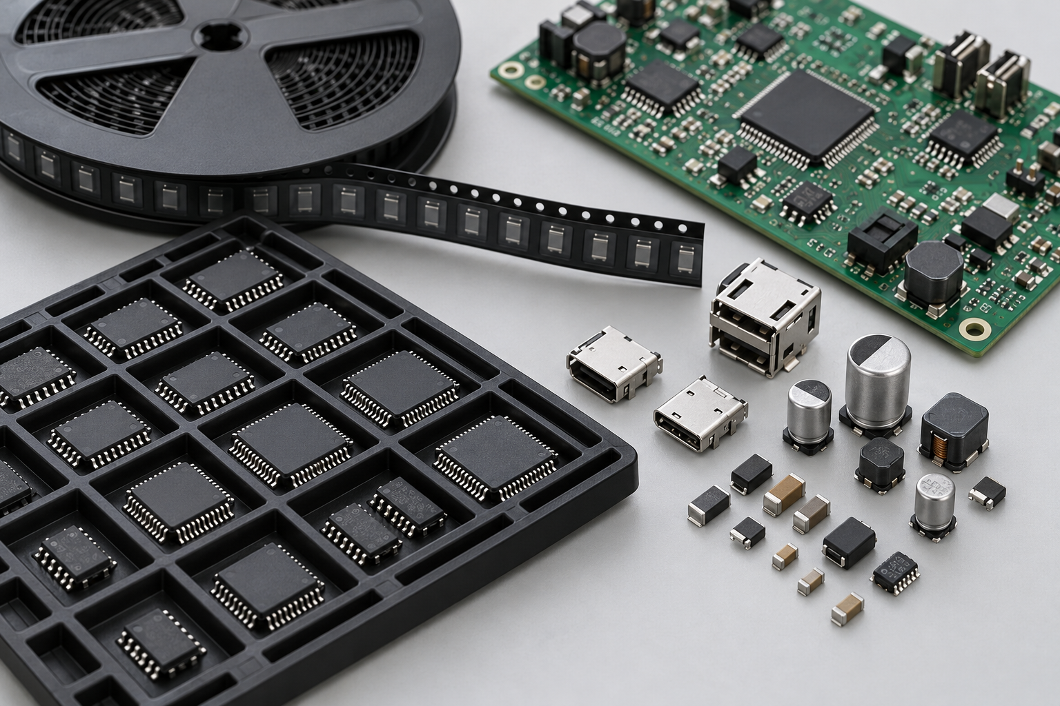 Illustrative electronic components arranged for BOM sourcing