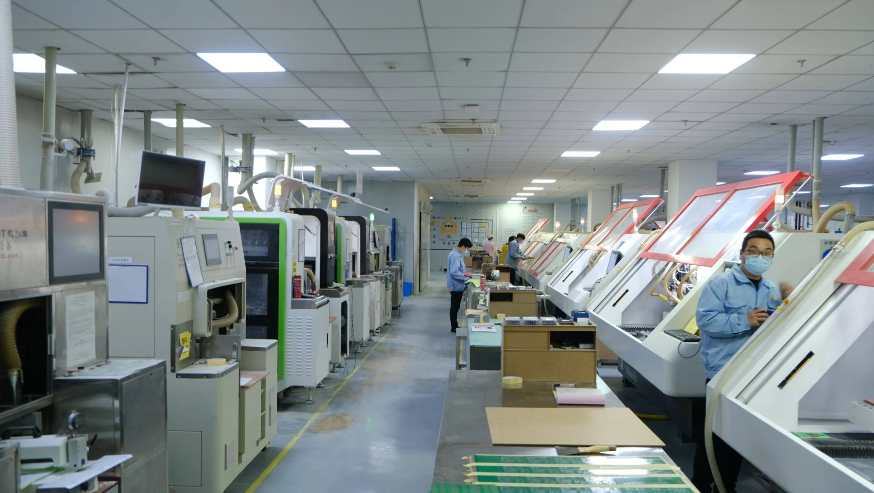Electronics production floor with assembly machinery